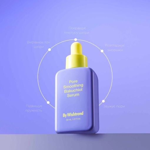 Сироватка антивікова для звуження пор з бакучіолом BY WISHTREND Pore Smoothing Bakuchiol Serum 30 мл